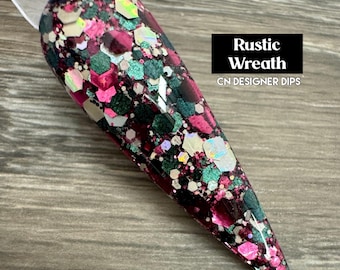 Rustikaler Kranz – Dip-Pulver, Nagelpulver für Acryl, festlich, Weihnachten, rot, grün, Glitzer