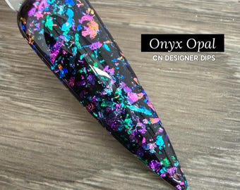 Onyx Opal- dip powder, for nails, acrylic, black, opal, flake