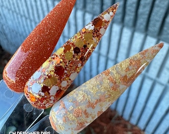 Colección Sweetie Pie: polvos de inmersión, polvos de inmersión para uñas, acrílicos, Acción de Gracias, otoño, dorado, naranja, brillo, purpurina, papel de aluminio, set