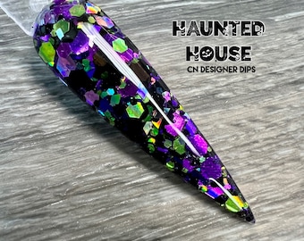 Haunted House RETIRING- dip powder, dip powder for nails, acrylic, halloween, chunky, purple, black, green, glitter