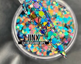 Jinx RETIRING- dip powder, dip powder for nails, acrylic, chunky, color shift, glitter