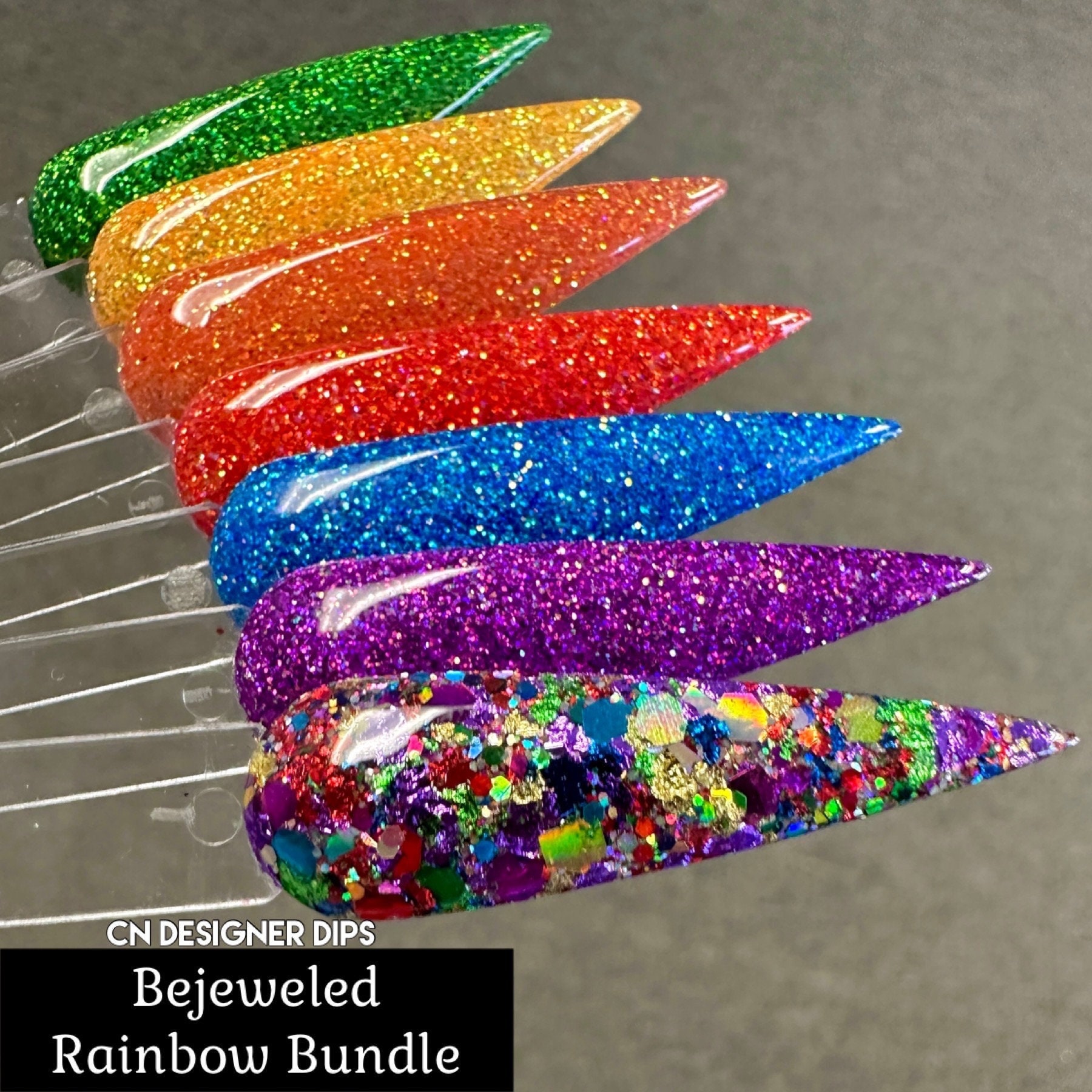Bejeweled Rainbow Bundle- dip powder, dip powder for nails, dip nail, nail dip, acrylics, acrylic, glitter, nails, nail, dip, dip powder set