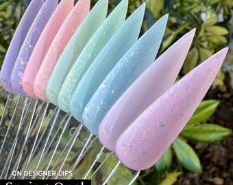 Paquete Ópalo Primaveral - polvo para inmersión, polvo para uñas, acrílico, primavera, sólido, escamas, pastel, colección, set