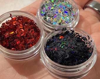 Holographic Moons- loose glitter, 1 tsp, holographic, nail glitter, glitter moon, glitter, nail art, Halloween, moon glitter, moons, holo