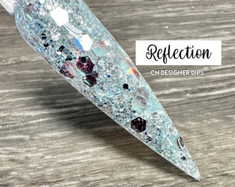 Reflection- dip powder, dip powder for nails, acrylic, winter, spring, silver, blue, glitter