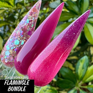 Flamingle Bundle-dip powder, dip powder for nails, dip nail, nail dip, acrylics, acrylic, glitter, nails, nail, dip, thermal, pink, shimmer