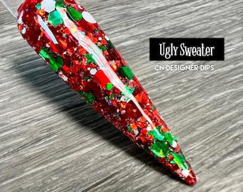 Ugly Sweater- Tauchpuder, Tauchpuder für Nägel, Acryl, Urlaub, Weihnachten, rot, grün, Glitzer