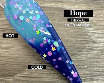 Hope- polvo de inmersión, polvo de inmersión para uñas, acrílico, azul, estrellas, cambio de color, térmico
