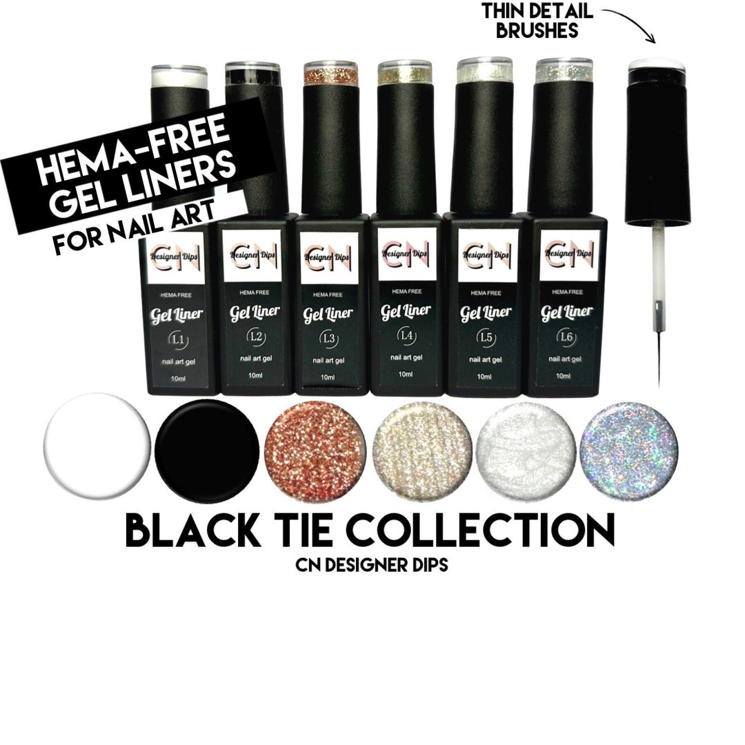 Black Tie Collection Gel Liners, Nail Art Gel, Line Art Gel, HEMA Free