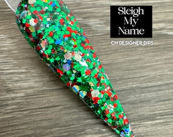 Schlitten My Name- Dip-Puder, Dip-Puder für Nägel, Acryl, Urlaub Weihnachten, Grün, Glitter