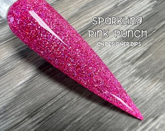 スパークリングピンクパンチ - ディップパウダー、ネイル用ディップパウダー、アクリル、バレンタイン、夏、ピンク、ホログラフィック、グリッター