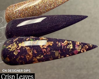 Crisp Leaves Collection- dip powder, dip powder for nails, acrylic, nail dip powder, dip nails, fall, autumn, shimmer, purple, foil, flake
