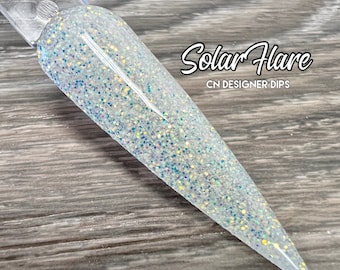 Solar Flare- dip powder, dip powder for nails, acrylic, white, iridescent, glitter