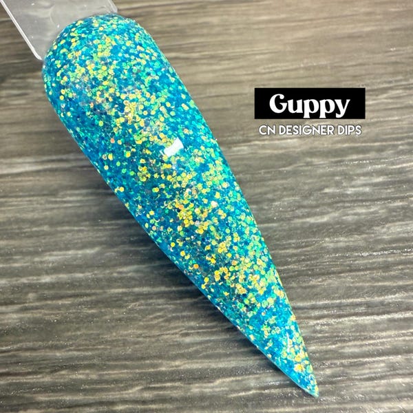 Guppy- dip powder, dip powder for nails, acrylic, summer, blue, glitter