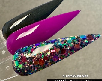 KIP’s Favorites Bundle- dip powder, dip powder for nails, acrylic, black, purple, color shift, glitter, set