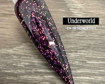 Underworld SALE- dip powder, dip powder for nails, acrylic, black, color shift, glitter