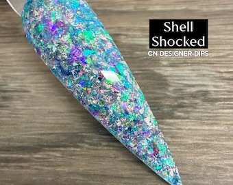 Shell SHOCKED - Dip-Puder, Dip-Puder für Nägel, Acryl, Meerjungfrau, Sommer, Glitzer, Flocke