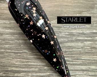 Starlet- polvo de inmersión, polvo de inmersión para uñas, acrílico, negro, oro rosa, estrella