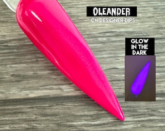 Oleander- dip powder, dip powder for nails, acrylic, pink, valentine, bright, solid, glow in the dark, glow