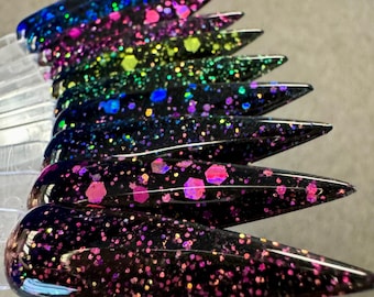 Twin Flames Vol. 2- dip powder, dip powder for nails, acrylic, black, color shift, glitter, set