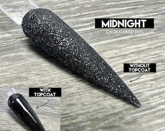Midnight - dip powder, nail dip powder, dip powder for nails, black glitter, nails, nail, acrylic, black glitter nail, sugar nail, sugared