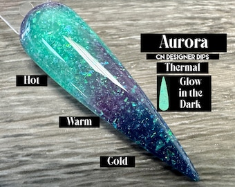 Aurora RETIRING- dip powder, nail dip powder, dip powder for nails, nail powder, acrylic, nail dip, dip nail, nails, flake, thermal, glow