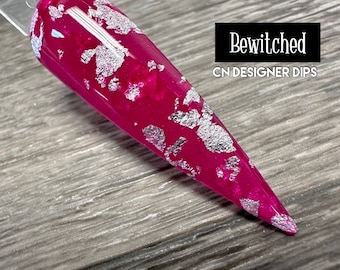 Bewitched RETIRING- polvo de inmersión, polvo de inmersión para uñas, acrílico, San Valentín, rosa, plata, papel de aluminio