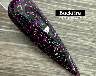 Backfire- dip powder, dip powder for nails, acrylic, black, glitter, color shift