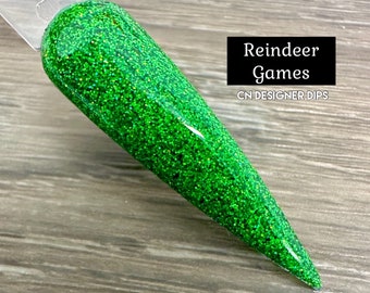 Rentier Spiele- Dippulver, Dippulver für Nägel, Acryl, Urlaub, Weihnachten, grün, holographisch, Glitter