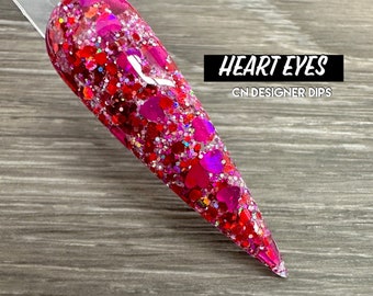 Heart Eyes- dip powder, dip powder for nails, acrylic, pink, red, valentine, heart, shape, glitter