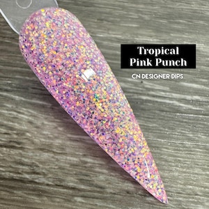 Tropical Pink Punch- dip powder, dip powder for nails, nail dip powder, nail dip, dip, dip powders, spring, glitter, acrylic, nails, nail