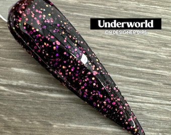 Underworld- dip powder, dip powder for nails, acrylic, black, color shift, glitter