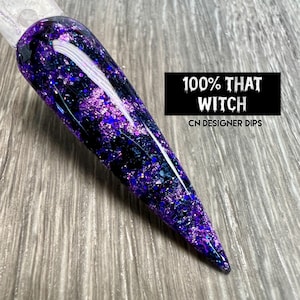 100% That Witch- dip powder, dip powder for nails, nail dip powder, nail dip, dip nail, dip powders, nails, acrylic, Halloween, purple, foil