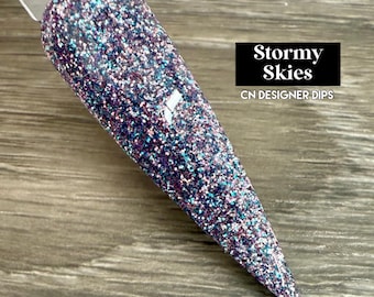 Stormy Skies- dip powder, dip powder for nails, acrylic, glitter