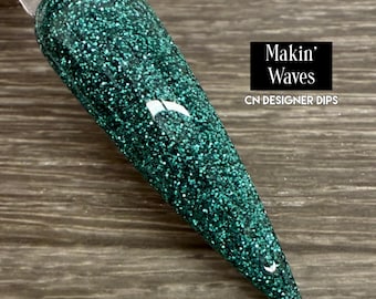Makin’ Waves- dip powder, dip powder for nails, acrylic, teal, glitter