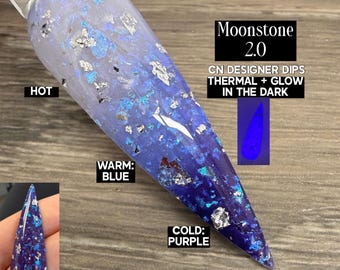 Moonstone 2.0- purple and blue, dip powder, for nails, acrylic, foil, flake, color changing, thermal, glow in the dark