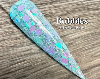 Bubbles RETIRING- dip powder, dip powder for nails, acrylic, blue, chunky, glitter