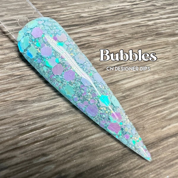 Bubbles RETIRING- dip powder, dip powder for nails, acrylic, blue, chunky, glitter