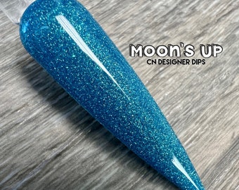 Moon's Up- polvo de inmersión, polvo de inmersión para uñas, acrílico, azul, brillante