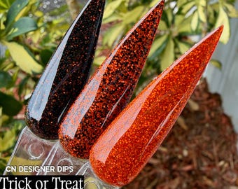 Trick or Treat Collection- dip powder, dip powder for nails, acrylic, nail dip powder, black, orange, glitter, Halloween