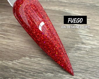 Fuego- dip powder, dip powder for nails, acrylic, valentine, patriotic, 4th of July, Independence Day, red, glitter