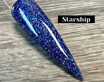 Starship- dip powder, dip powder for nails, acrylic, blue, iridescent, glitter