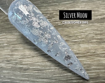 Silver Moon- dip powder, dip powder for nails, acrylic, blue, spring, silver, foil