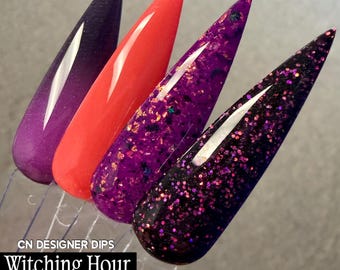 Witching Hour Bundle SALE- dip powder, dip powder for nails, acrylic, nail dip, dipping powder, Halloween, purple, orange, flake, thermal