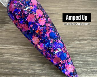 Amped Up- polvo de inmersión, polvo de inmersión para uñas, acrílico, San Valentín, brillo, grueso