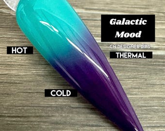 Galactic Mood- dip powder, dip powder for nails, acrylic, teal, purple, color changing, thermal