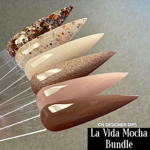 La Vida Mocha Bundle- dip powder, dip powder for nails, acrylic, shimmer, neutral, brown, fall, glitter, set