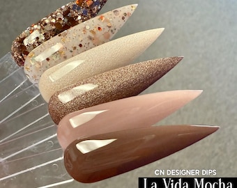 La Vida Mocha Bundle- dip powder, dip powder for nails, acrylic, shimmer, neutral, brown, fall, glitter, set