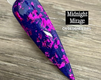 Midnight Mirage- dip powder, dip powder for nails, acrylic, dip nail, dipping powder, nail, nails, nail dip powder, blue, foils