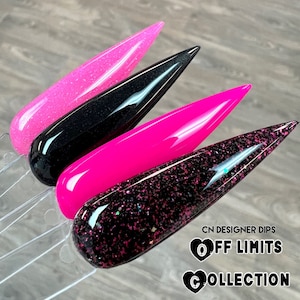 Off Limits Collection- dip powder, dip powder for nails, dip nail, acrylics, acrylic, valentine, hot pink, glitter, nails, nail, dip, pink